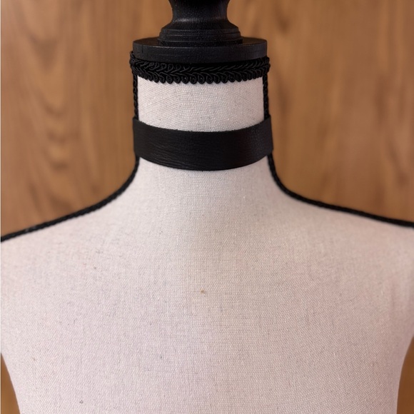 Black Leather Choker Necklace / Fringe Bracelet - Picture 2 of 6